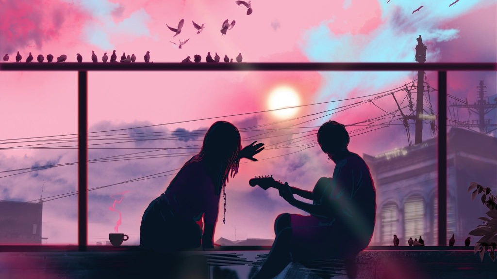 Romantic Sunset Rooftop Background